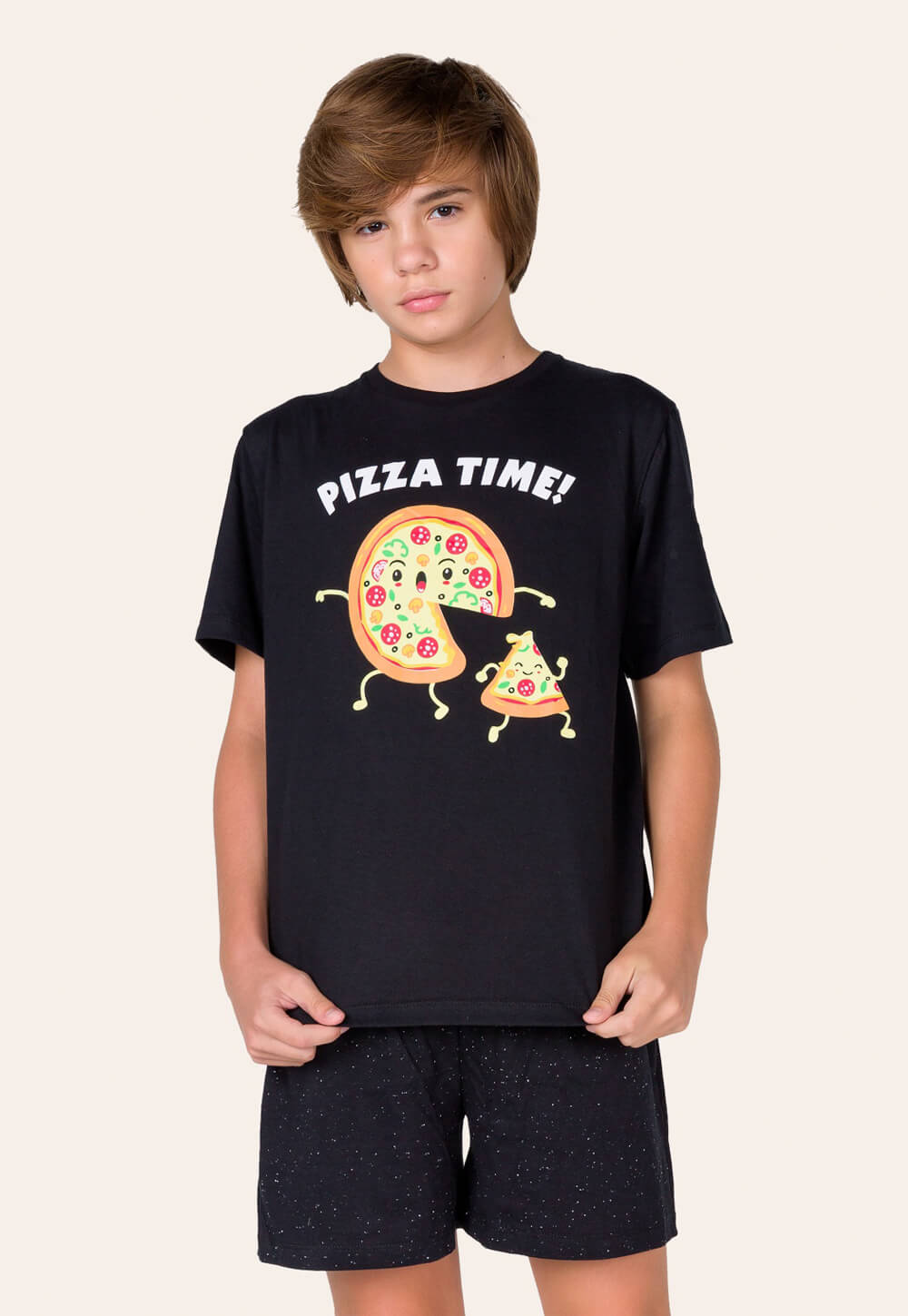 039/E - Pijama Juvenil Masculino Pizza Time Família - Bela Notte