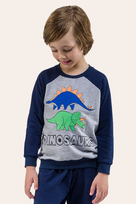 222/F - Pijama Infantil Masculino Moletom Dinossauros