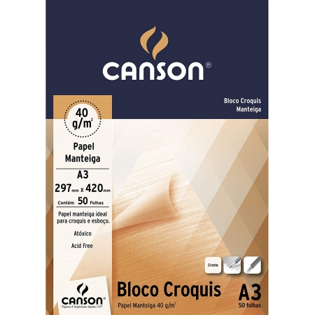 Bloco Canson para Desenho Croquis Manteiga 40g/m² A3 297 x 420 mm com 50 Folhas