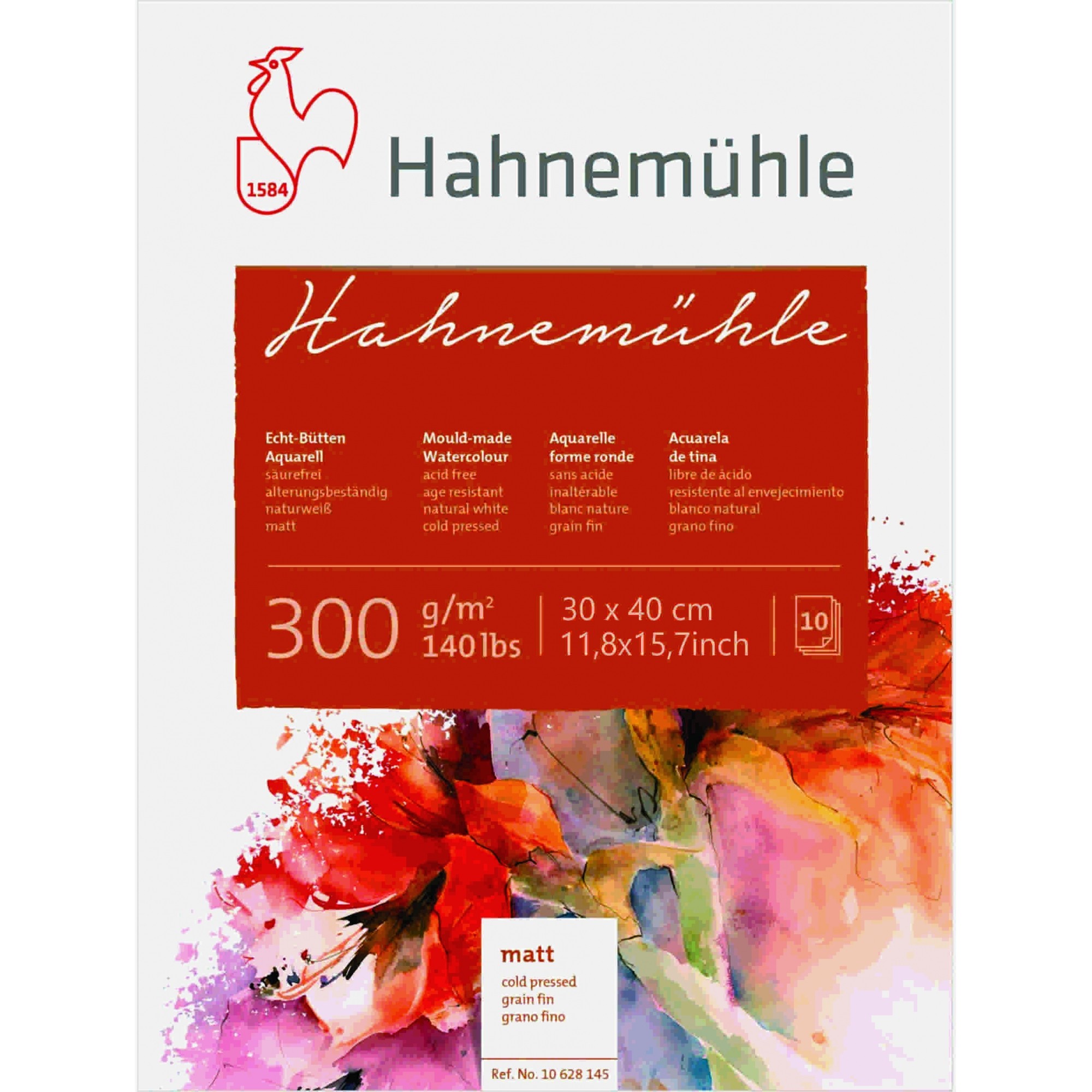 Bloco Aquarela Hahnemuhle 300 g/m² textura fina 30 x 40 cm com 10 fls. Hahnemuhle