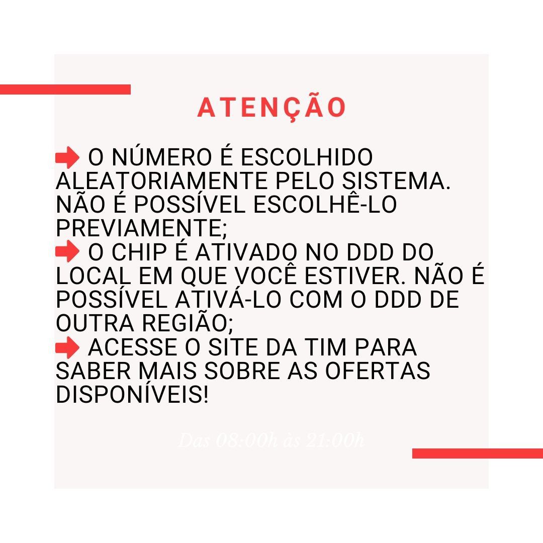 Chip da Tim Pré Top qualquer DDD do Brasil 11 ao 99