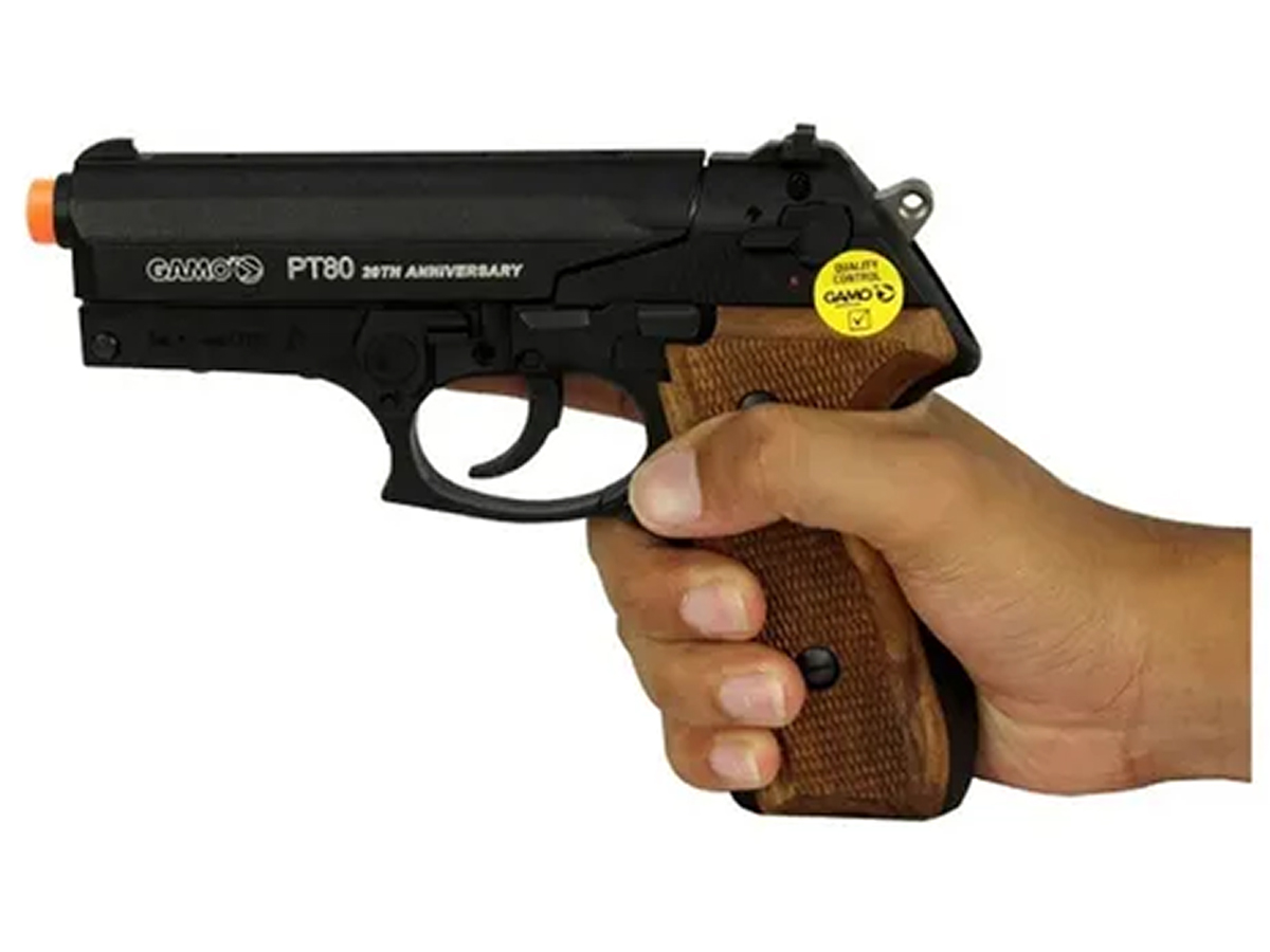 Pistola de Pressão Pt-80 Gamo Co2 Limitada 4,5mm + 3 Cilindros de Co2 + 3 Chumbinho Diabolo loja Blowback 4.5mm c/ 200Un + Coldre velado