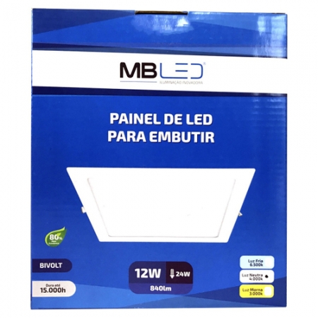 Painel Plafon LED embutir 12w 6500k branco frio (17x17cm)