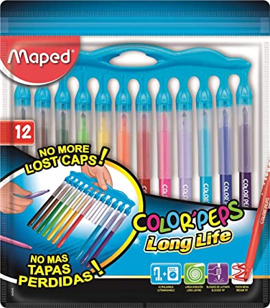 Caneta Hidrográfica, Maped, Color Peps Long Life 12 cores.