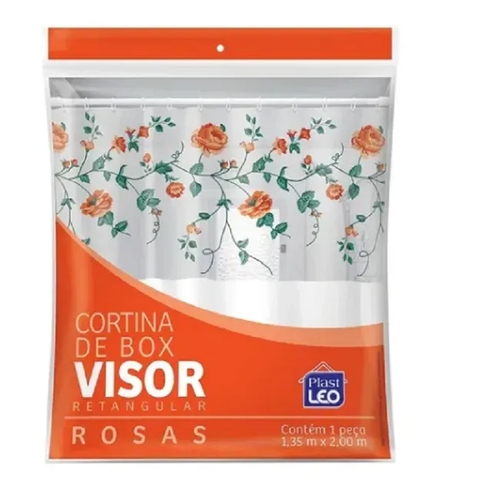 Cortina Box Banheiro 1,35x2,00 C/ Visor E Ganchos - Rosas