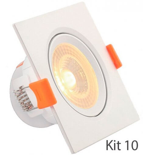 KIT C/ 10 Spot LED 5w Quadrado De Embutir Direcionável / Branco Quente