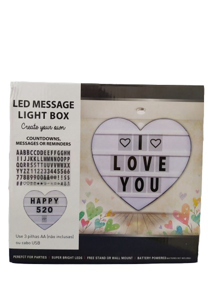 Luminária Coração Light Box Led  96 Letras Ícones Números