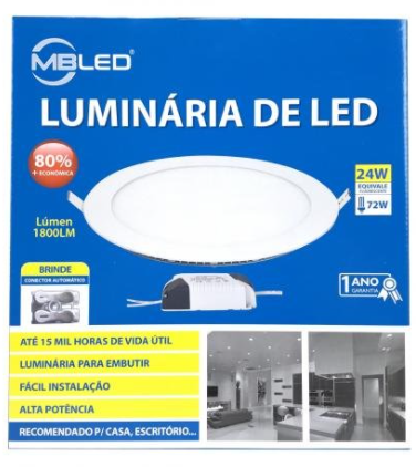 Luminaria Led Sobrepor redondo 24w 3000k branco quente- MB LED