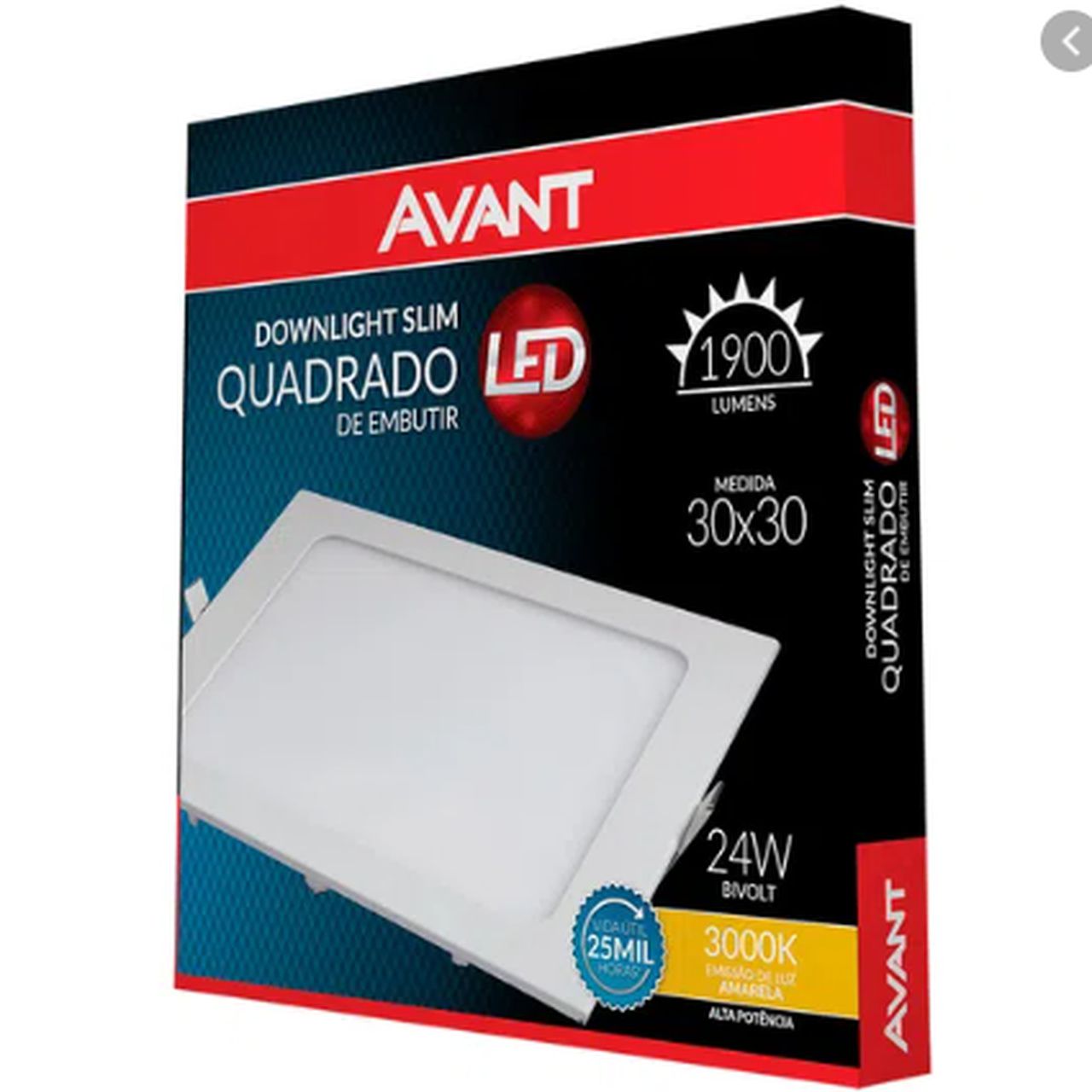 Painel LED de Embutir 30 x 30 cm 24W - Luz Amarela 3000K