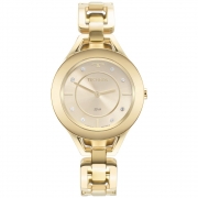 Relógio Feminino Technos Elegance Elos Dourado com Brilhos Aço Inoxidável Máquina Japonesa GL20HM/1X