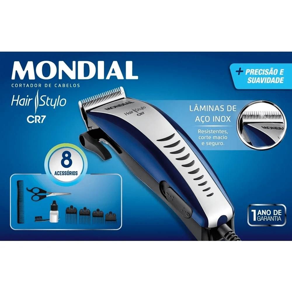 Aparador Mondial Hair Stylo CR7 220V Máquina de Cortar Cabelo Barba Pelos com Alavanca Ajuste CR-07