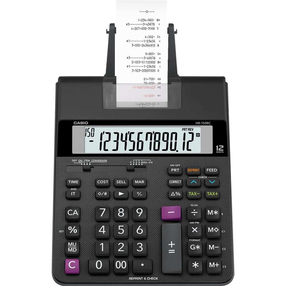 Calculadora Casio HR-150RC Preta Com Impressora Bobina Impressão em 2 Cores Bivolt Reimpressão 2ª Via