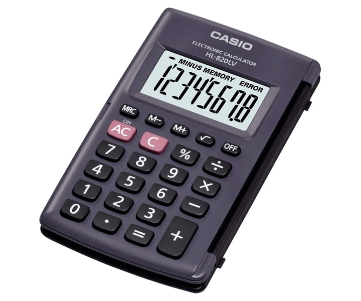 Calculadora de Bolso CASIO HL-820LV Preta com Tampa 8 Dígitos Visor Grande Calculadora Pequena