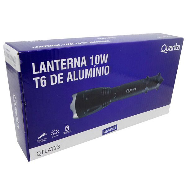 Lanterna Tática LED de Alumínio Quanta QTLAT23 com Zoom E Bateria
