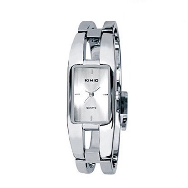 Relógio Feminino Kimio KW1601 Prata Preto Retangular Bracelete Prateado