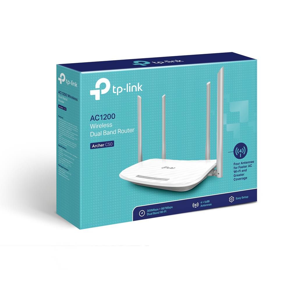 Roteador TP-LINK AC1200 Archer C50 Wireless Dual Band 867Mbps 5Ghz 300Mbps 2.4Ghz Facebook  Check-in