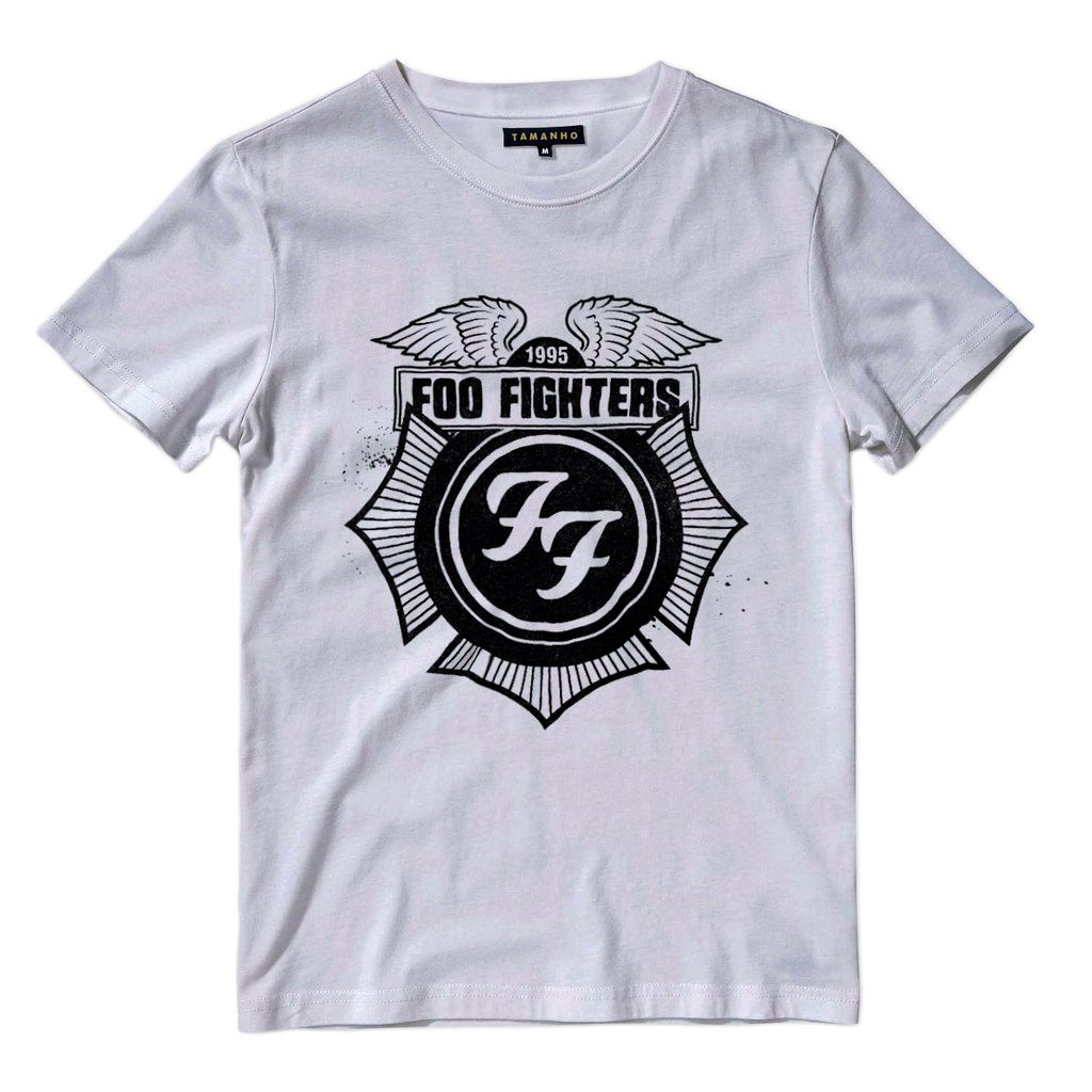 Camiseta Foo Fighters Masculina Branca e Cinza 1995 barata