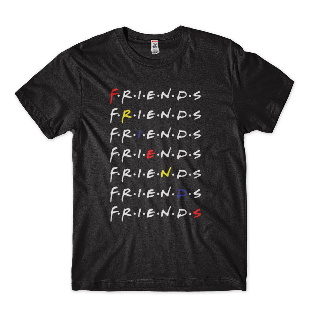 camiseta friends preta camisa series colorida
