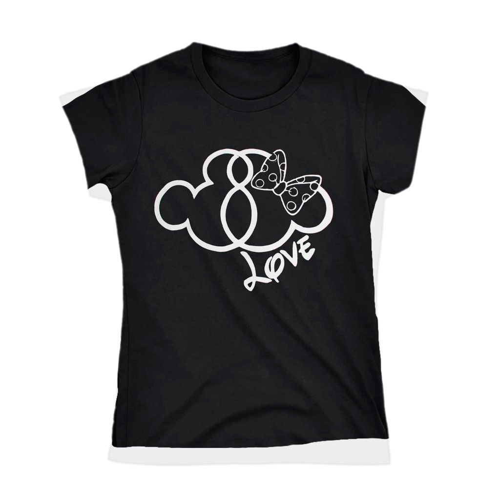 Camiseta Minnie Mickey Mouse Preta Casal Love Coracao