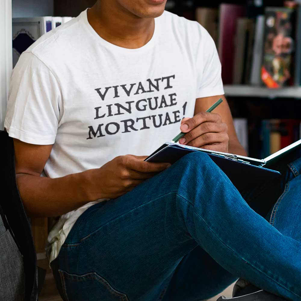 Camiseta vivant linguae mortuae vida longa a língua morta