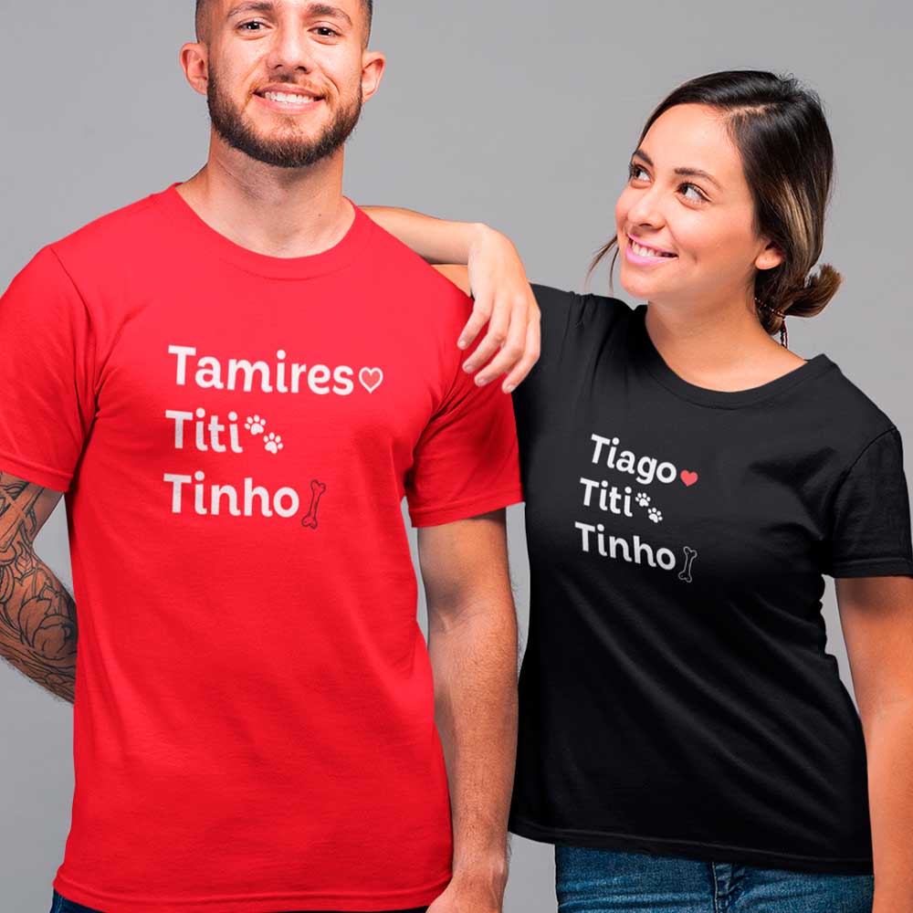 Kit camisetas para casal personalizada donos de cachorro gato