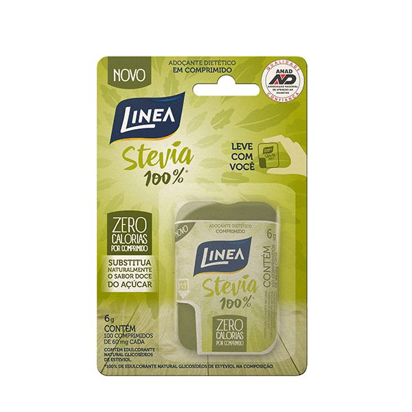Adoçante Em Comprimido 100% Stevia Linea, Contendo 100 Unidades De 60mg Cada