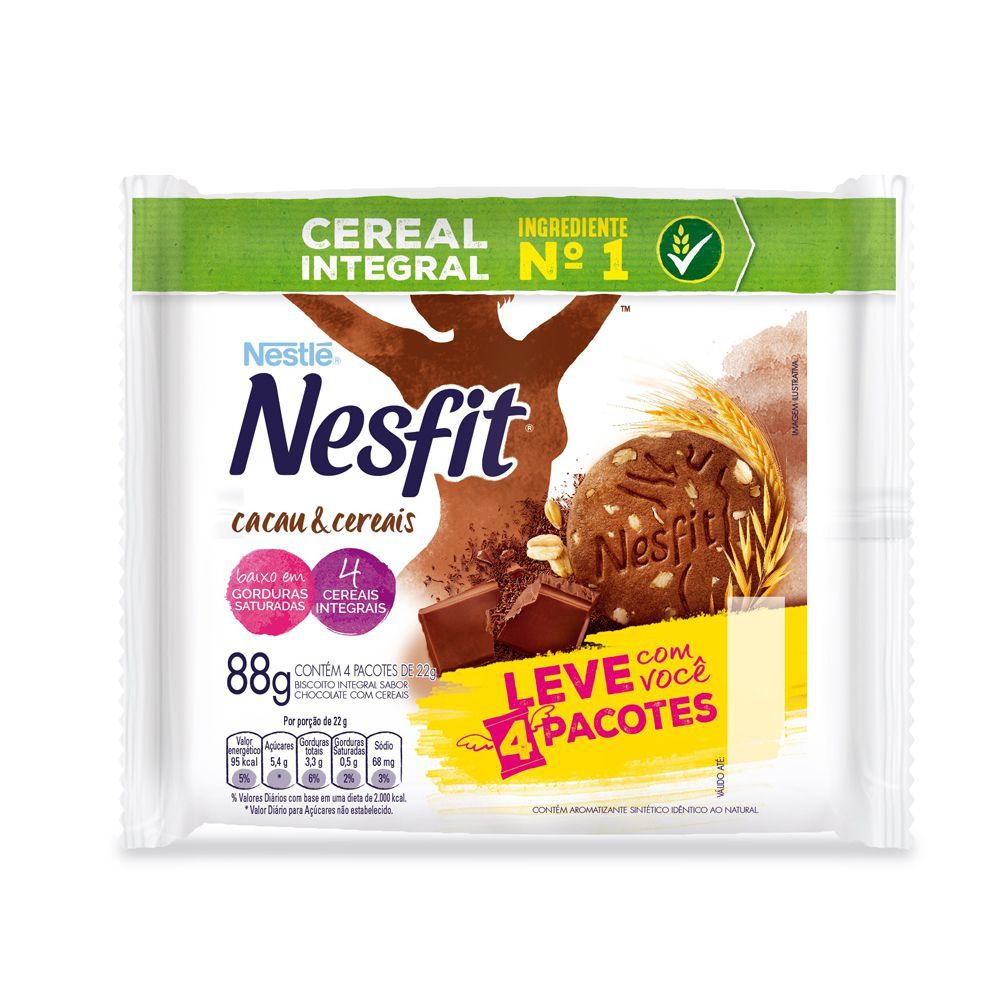 Biscoito Nesfit Nestle Integral Cacau E Cereais Contendo 4 Pacotes De 22g Cada