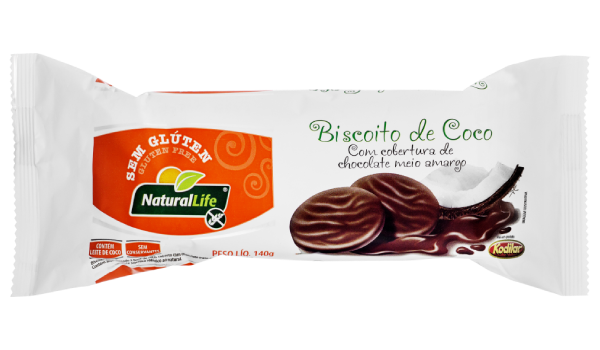 Biscoito Zero Glúten de Coco coberto com Chocolate Natural Life 140g