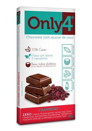 Tablete De Chocolate Com Açúcar De Coco E Cranberry Only4 80g