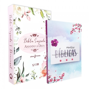 Kit 2 Livros | Bíblia NVI | Com Devocional Amando a Deus - Flores + Minhas Anotações Bíblicas - Aquarela