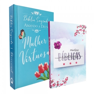 Kit 2 Livros | Bíblia NVI | Com Devocional Amando a Deus - Mulher Virtuosa + Minhas Anotações Bíblicas - Aquarela