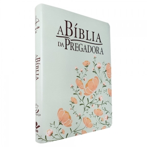 Kit Bíblia da Pregadora RC Luxo Flores Verde/Salmão + Cristo e Eu Discipulado