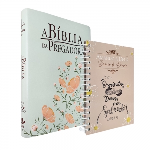 Kit Bíblia da Pregadora RC Luxo Flores Verde/Salmão + Diário de Oração Amando a Deus Lettering