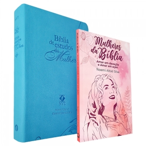 Kit Bíblia de Estudos da Mulher NVT Azul Flores + Mulheres da Bíblia