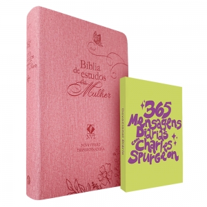 Kit Bíblia de Estudos da Mulher NVT Rosa Flores + Devocional Charles Spurgeon Lettering