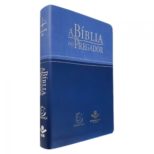 Kit Bíblia do Pregador RC Média Luxo Azul Claro/Escuro + Cristo e Eu Discipulado