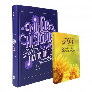 Kit Bíblia para Garotas Minha História NVT Lettering + 365 Mensagens Diárias com Spurgeon Girassol
