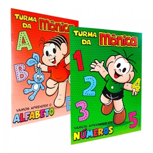 Kit Vamos Aprender Turma da Mônica | Alfabeto + Números + Cores e Formas + Traços + Atlas