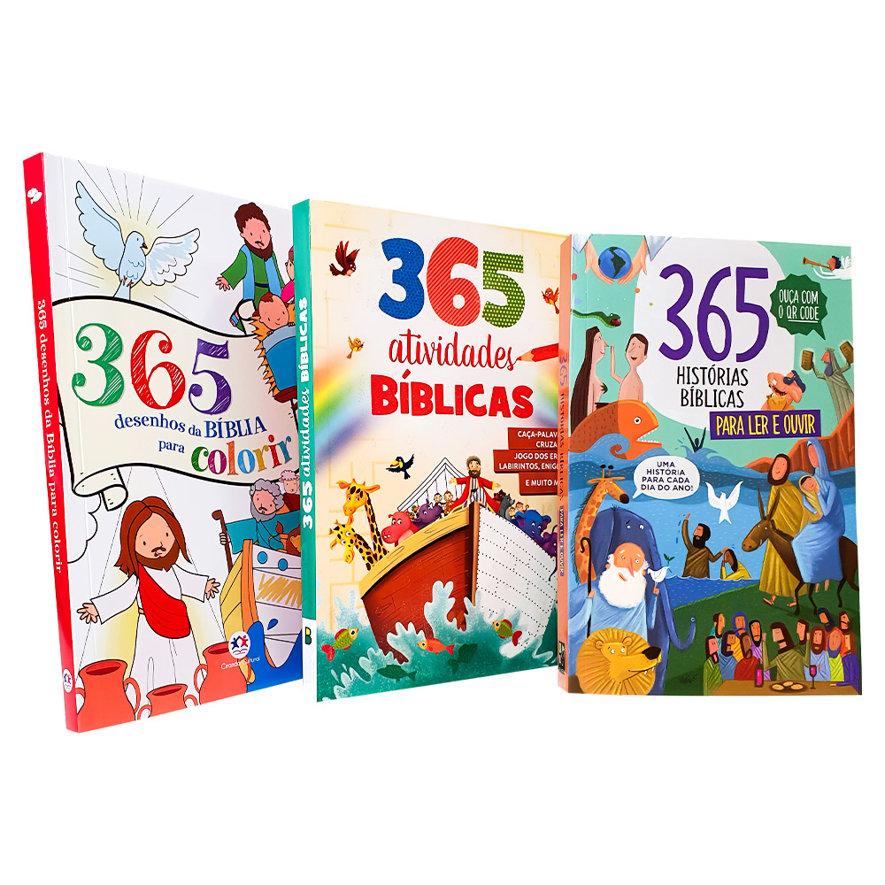 Kit 3 Livros | 365 Histórias Bíblicas para Ler e Ouvir + 365 Atividades Bíblicas + 365 Desenhos da Bíblia para Colorir