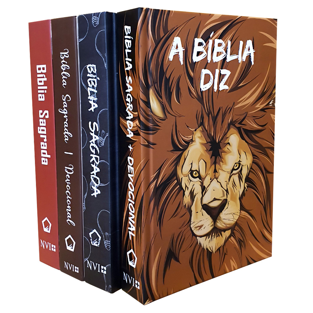 Kit 4 Bíblia Diz com Devocional | NVI | Capas Giz - Lettering - Leão HQ - Flores