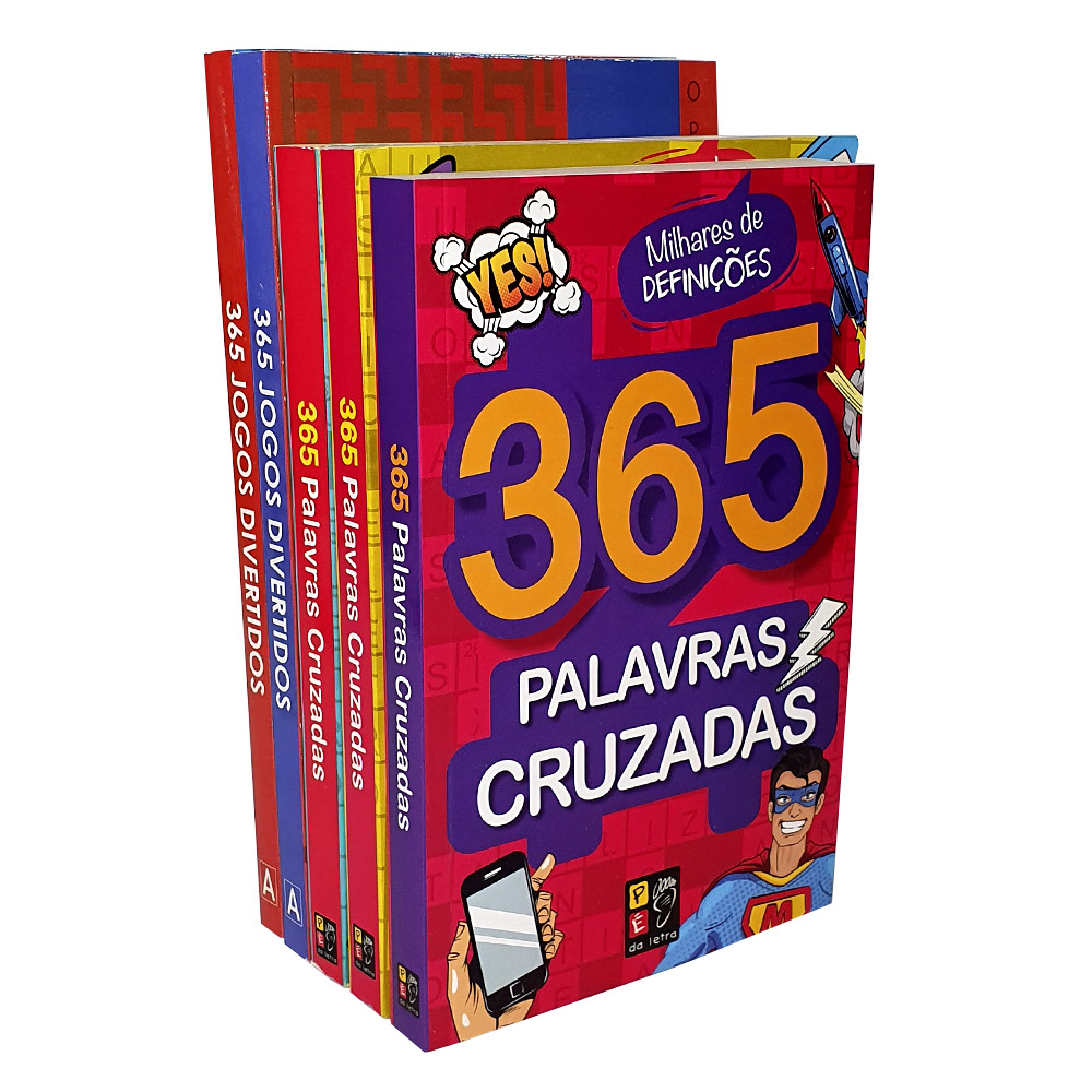 Kit 5 Livros | 365 Palavras Cruzadas + Caça Palavras + Jogos Divertido + Sudokus + Labirintos