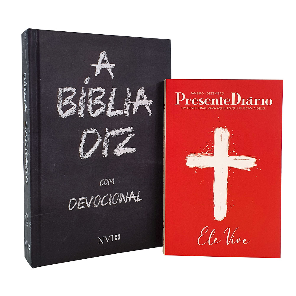 Kit A Bíblia Diz com Devocional | NVI | Capa Giz + Presente Diário Capa Cruz Ele Vive