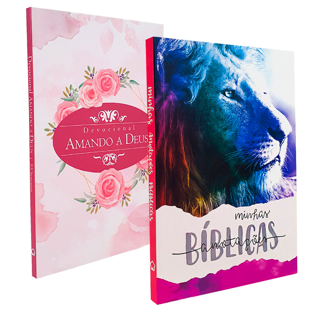 Kit Minhas Anotações Bíblicas Leão Color + Devocional Amando a Deus Rosas Aquarela