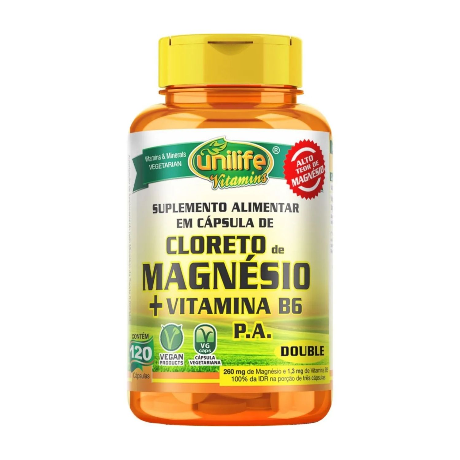 Cloreto de Magnésio P.A. + Vitamina B6 800mg 120 Cápsulas Unilife