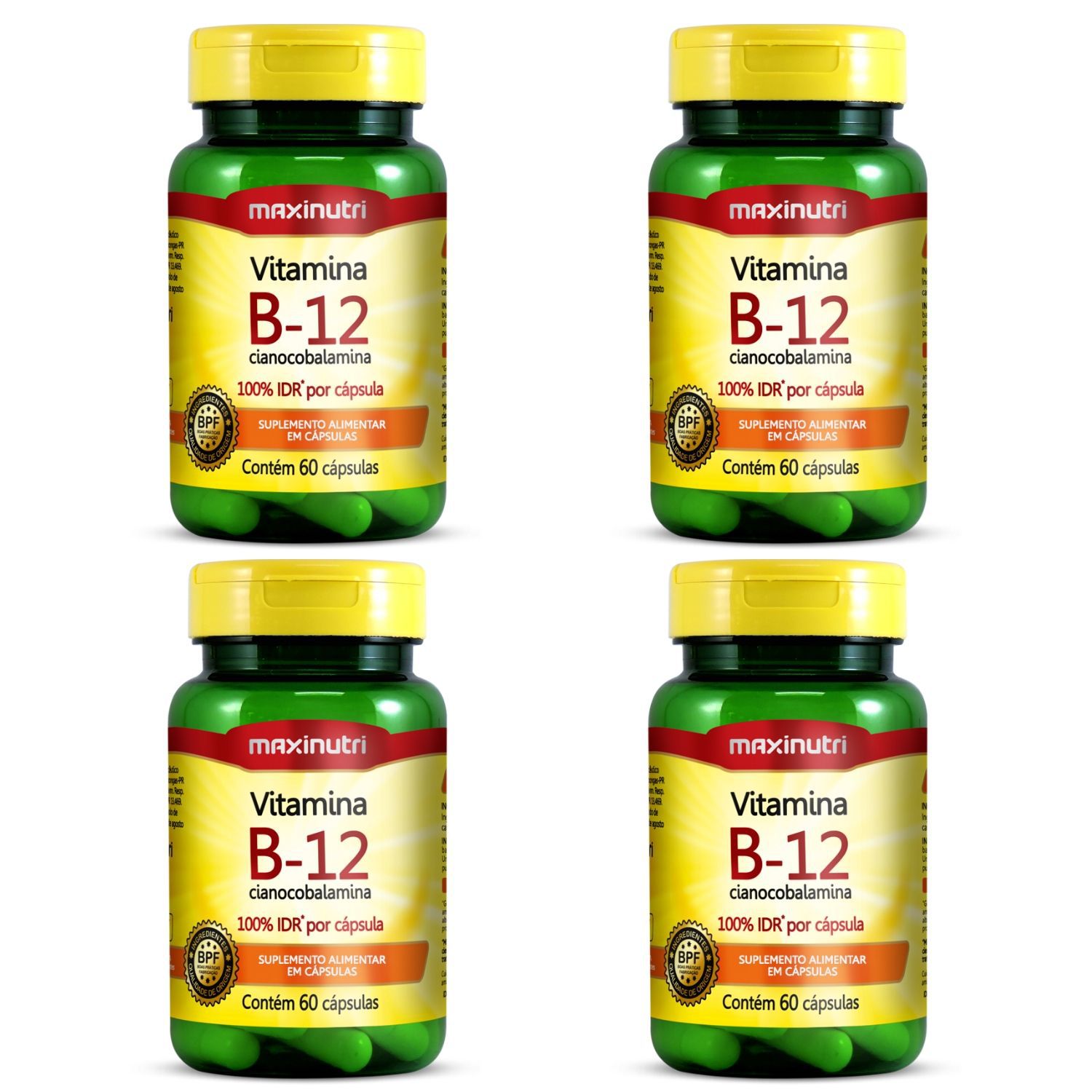 Kit com 4 Vitamina B12 60 Cápsulas Maxinutri