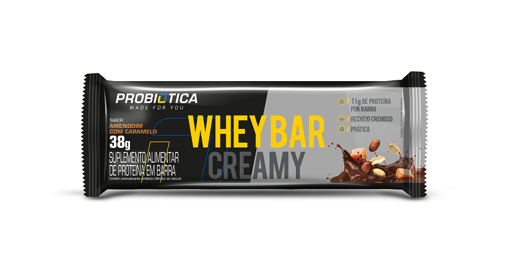 Whey Bar Creamy Display 12 Probiótica Amendoim com Caramelo