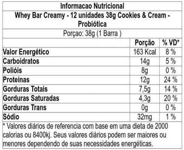 Whey Bar Creamy Display 12 Probiótica Cookies And Cream