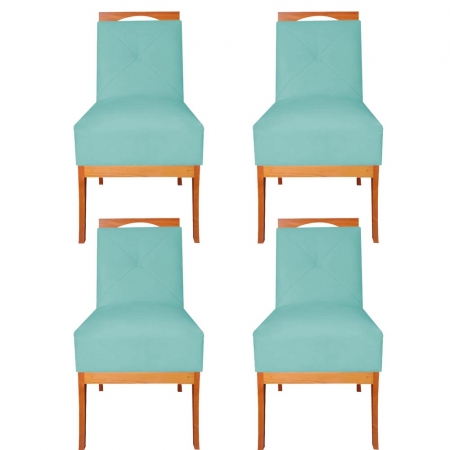 Kit 04 Cadeiras De Jantar Antonela Base em Madeira de Peroba Suede Azul Tiffany - D'Classe Decor