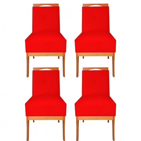 Kit 04 Cadeiras De Jantar Antonela Base de Madeira Suede Vermelho - D'Classe Decor