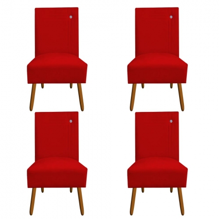 Kit 04 Cadeiras De Jantar Sevilha Pés Palito Suede Vermelho - D'Classe Decor